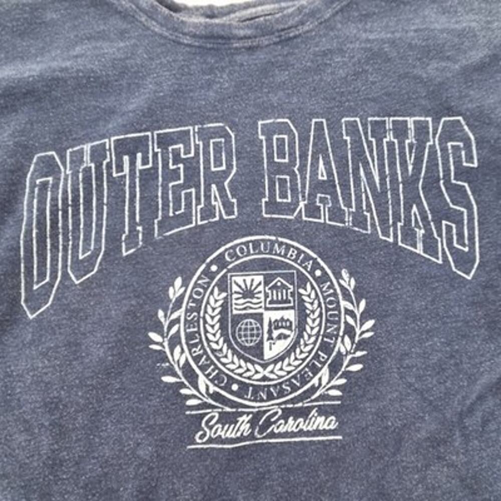 Outer Banks South Carolina Crop Top Womens M Blue Graphic Tee Distressed